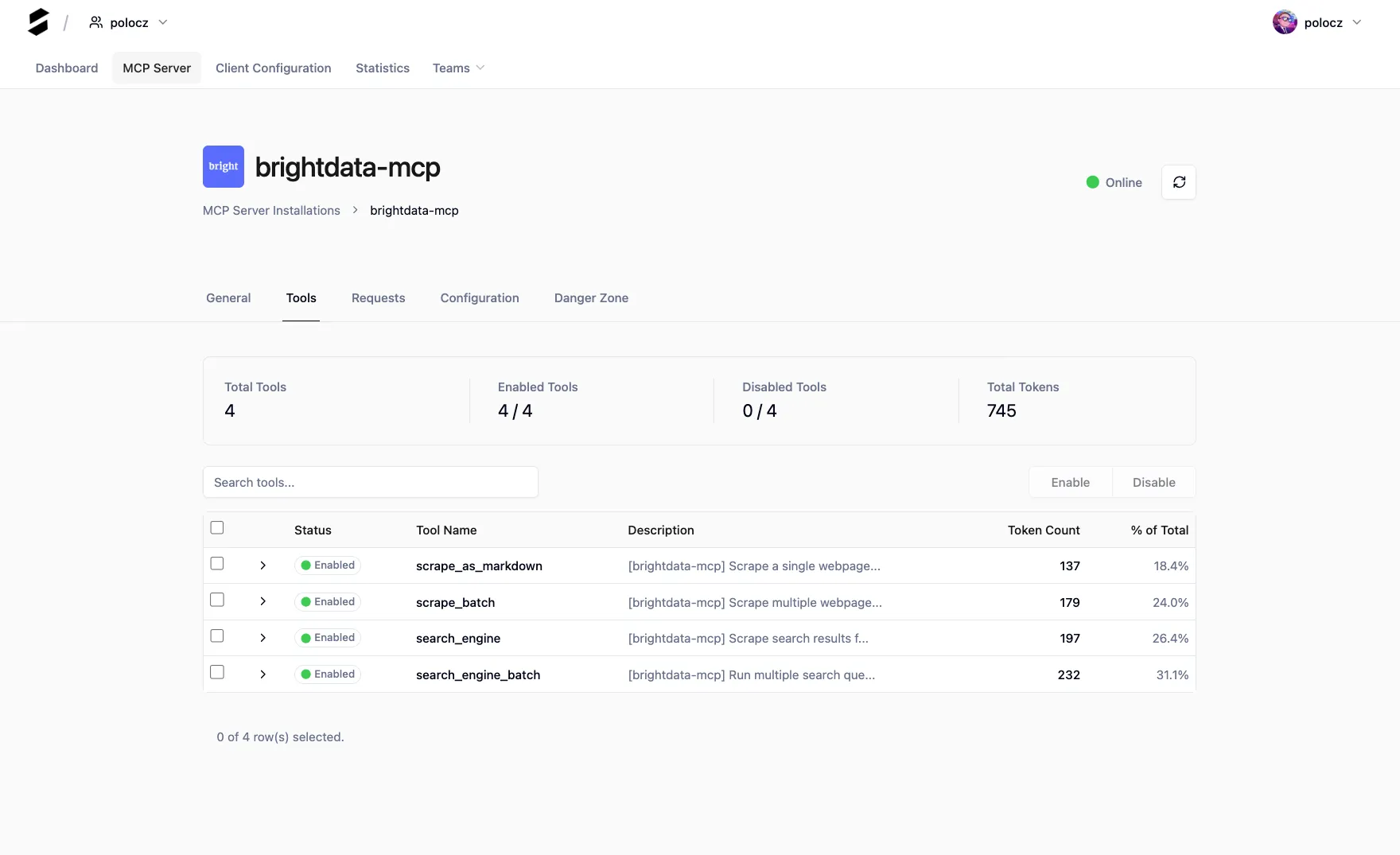 DeployStack MCP requests dashboard